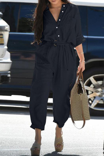Daily Frenulum Turndown Collar Regular Jumpsuits