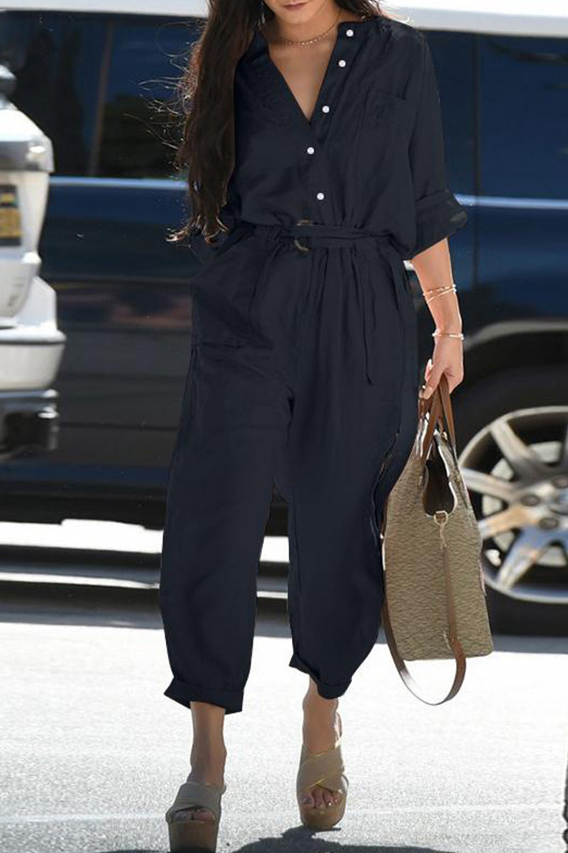 Daily Frenulum Turndown Collar Regular Jumpsuits