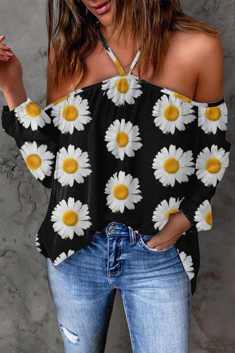Print Patchwork Backless Halter T-shirts(15 Colors)
