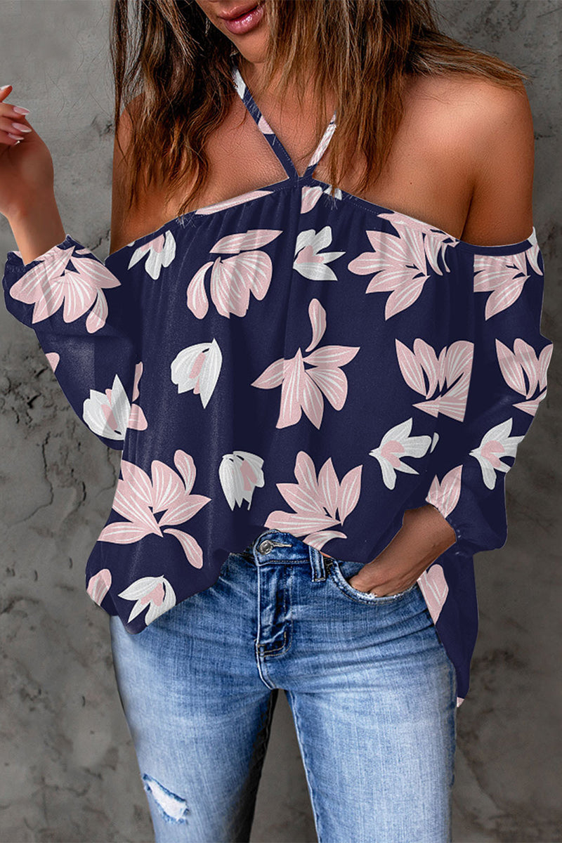 Print Patchwork Backless Halter T-shirts(15 Colors)