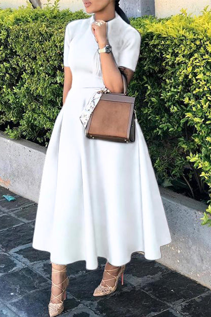 Celebrities Color O Neck Waist Skirt Dresses(4 Colors)