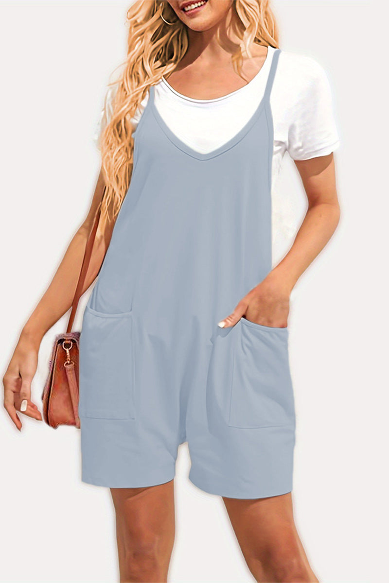 Daily Pocket V Neck Loose Jumpsuits(8 Colors)