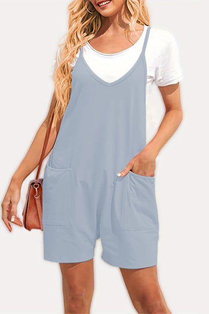 Daily Pocket V Neck Loose Jumpsuits(8 Colors)