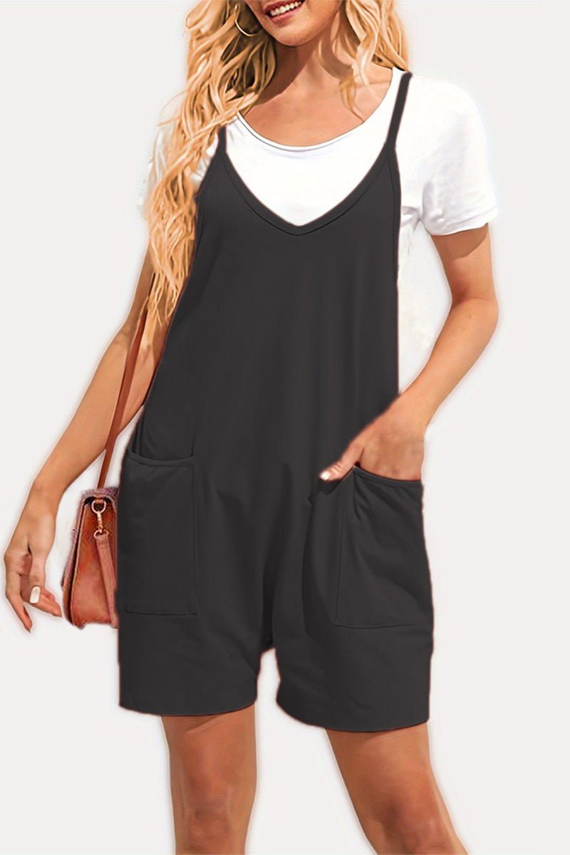 Daily Pocket V Neck Loose Jumpsuits(8 Colors)