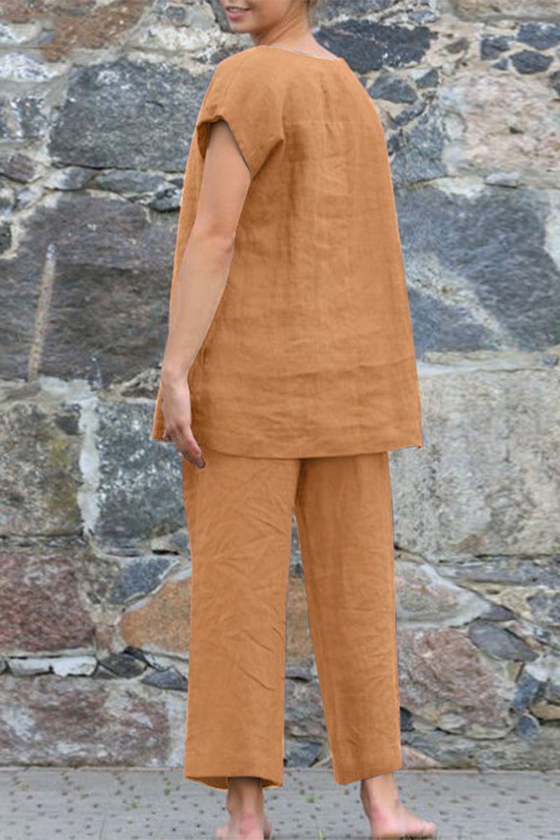 Simplicity Color O Neck Short Sleeve Two Pieces