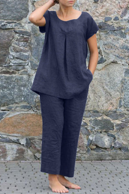 Simplicity Color O Neck Short Sleeve Two Pieces