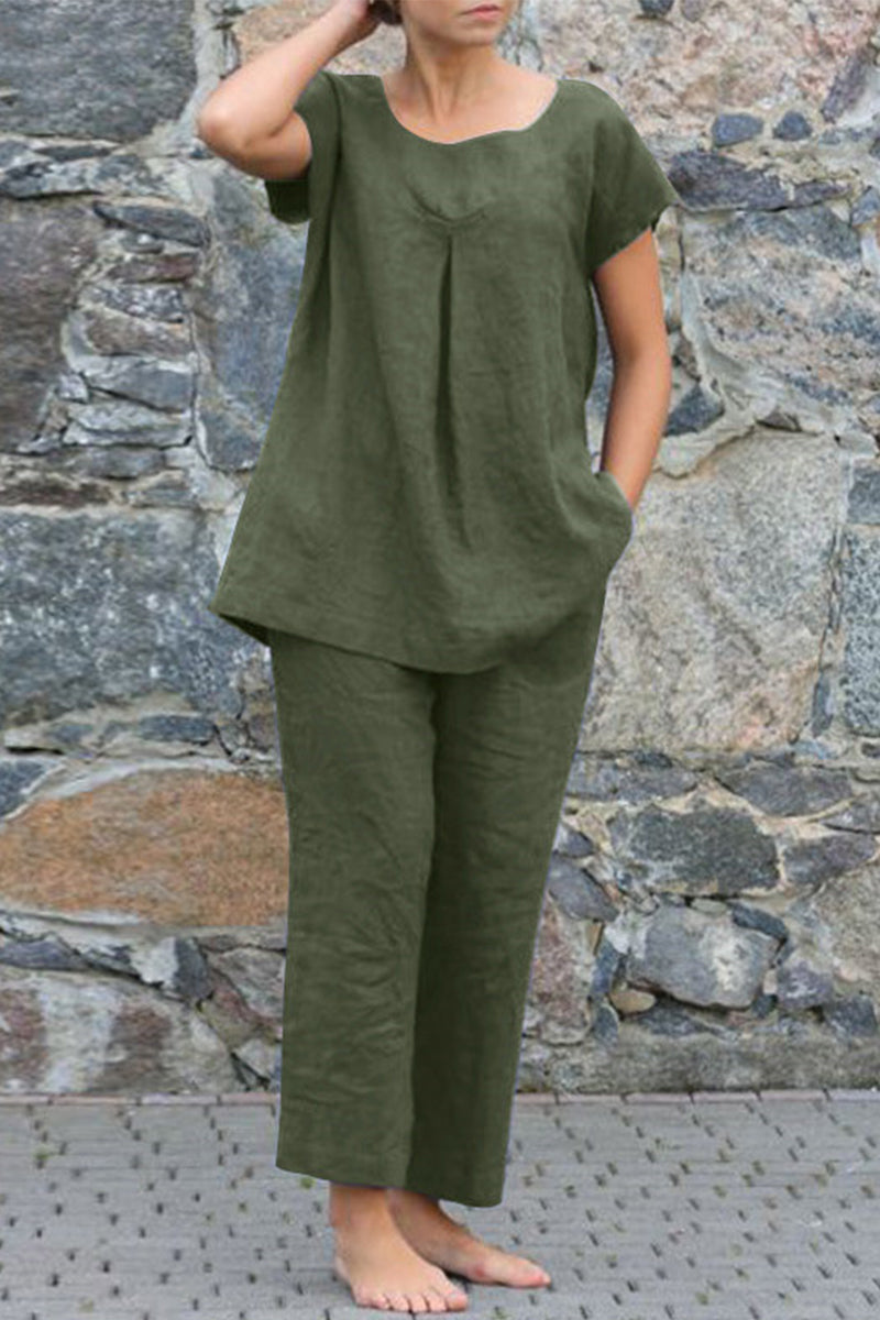 Simplicity Color O Neck Short Sleeve Two Pieces
