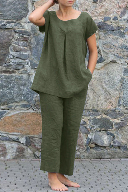 Simplicity Color O Neck Short Sleeve Two Pieces