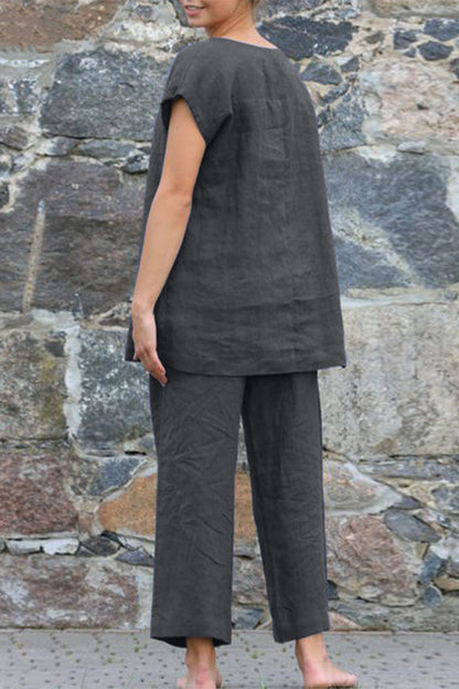 Simplicity Color O Neck Short Sleeve Two Pieces