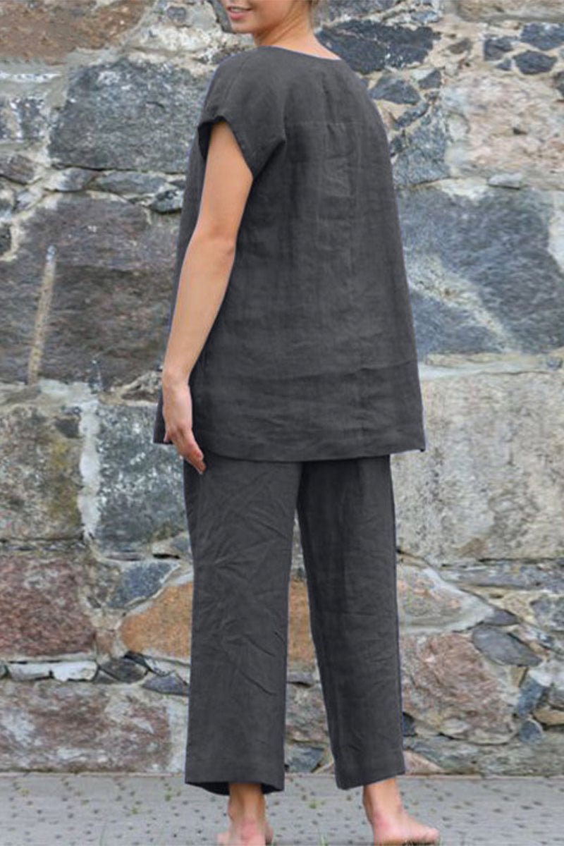 Simplicity Color O Neck Short Sleeve Two Pieces