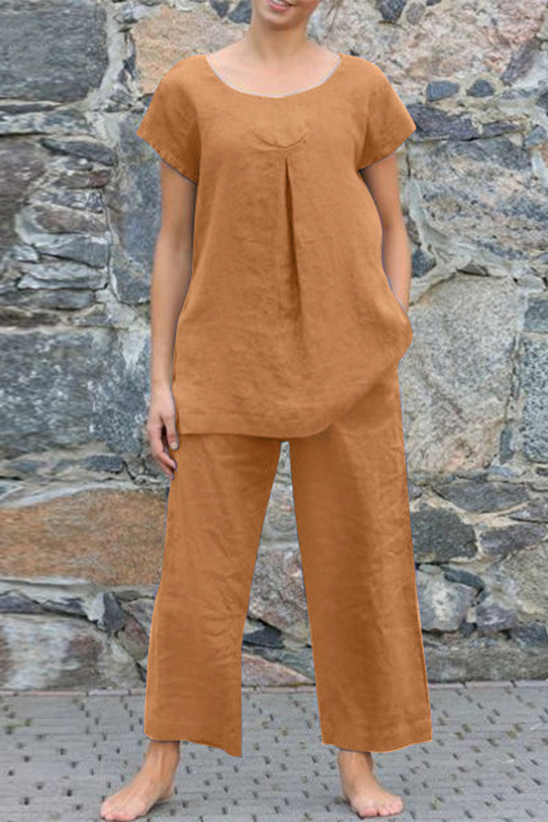 Simplicity Color O Neck Short Sleeve Two Pieces