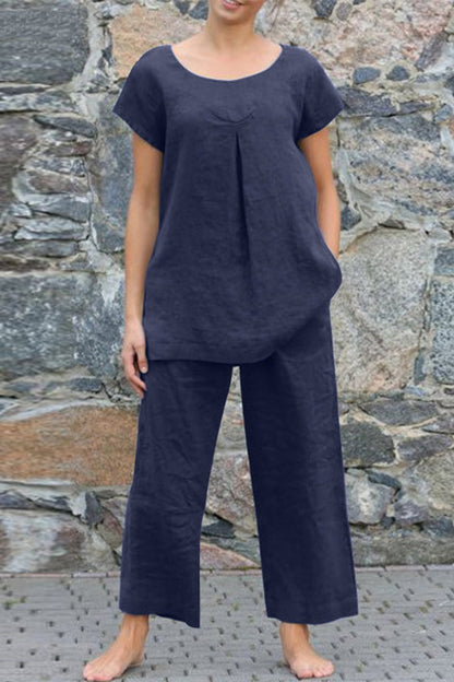Simplicity Color O Neck Short Sleeve Two Pieces