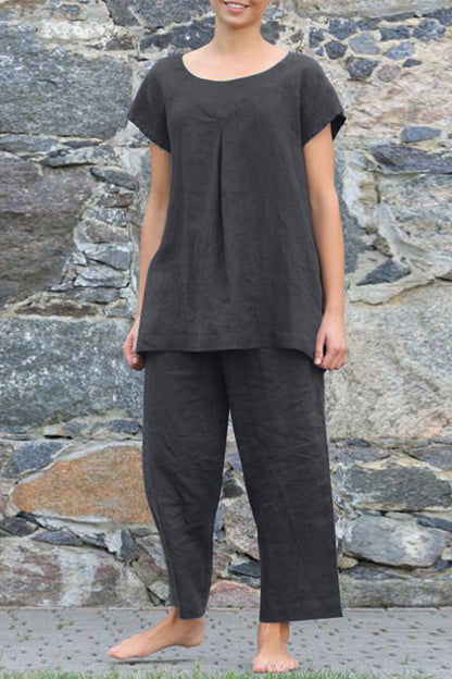 Simplicity Color O Neck Short Sleeve Two Pieces