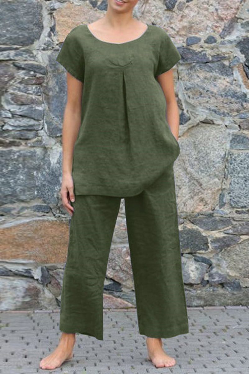 Simplicity Color O Neck Short Sleeve Two Pieces