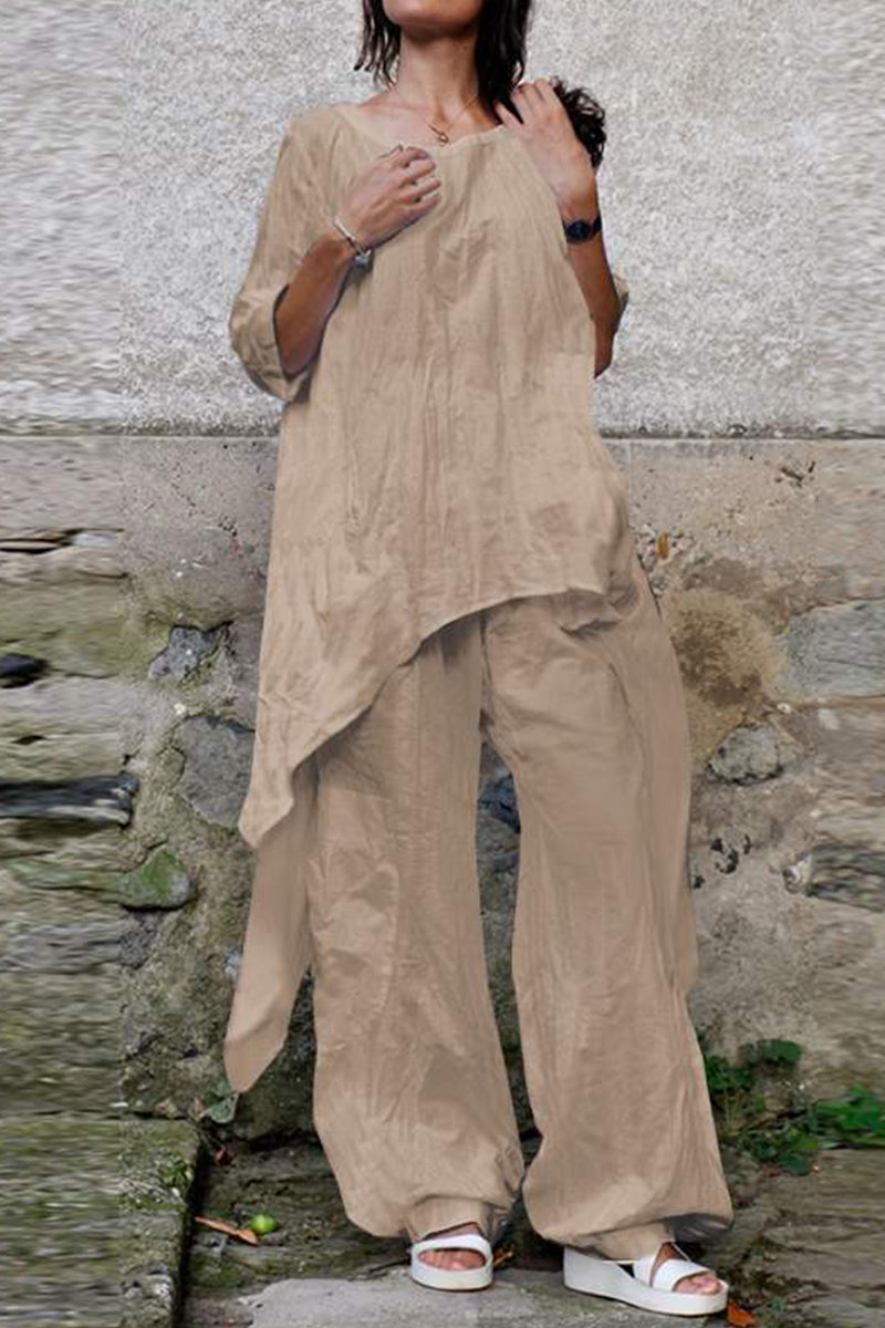 Simplicity Asymmetrical O Neck Three Quarter Two Pieces