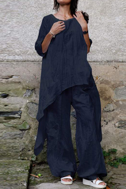 Simplicity Asymmetrical O Neck Three Quarter Two Pieces