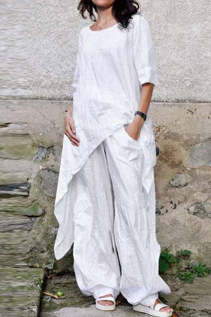 Simplicity Asymmetrical O Neck Three Quarter Two Pieces