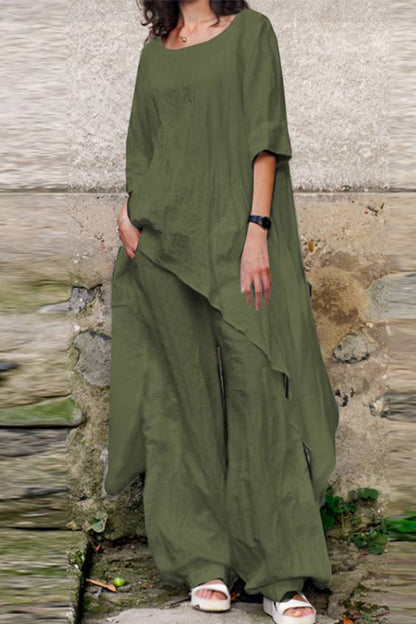 Simplicity Asymmetrical O Neck Three Quarter Two Pieces