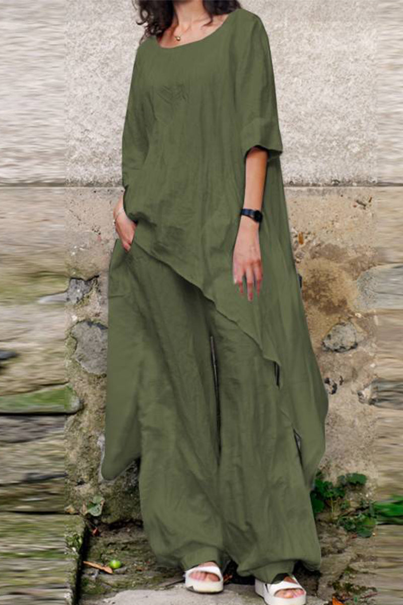 Simplicity Asymmetrical O Neck Three Quarter Two Pieces