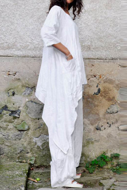 Simplicity Asymmetrical O Neck Three Quarter Two Pieces