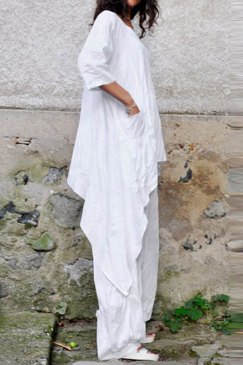 Simplicity Asymmetrical O Neck Three Quarter Two Pieces