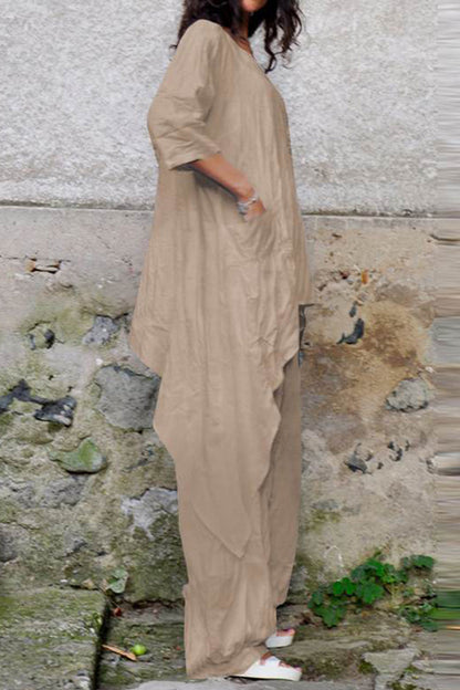 Simplicity Asymmetrical O Neck Three Quarter Two Pieces