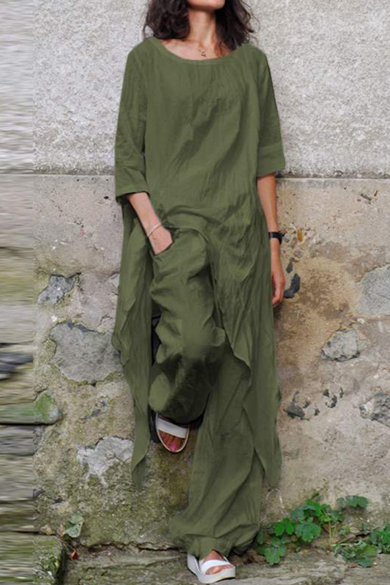 Simplicity Asymmetrical O Neck Three Quarter Two Pieces