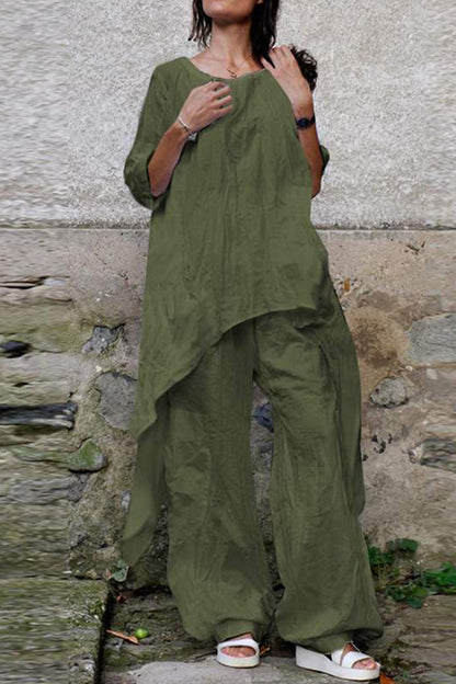 Simplicity Asymmetrical O Neck Three Quarter Two Pieces