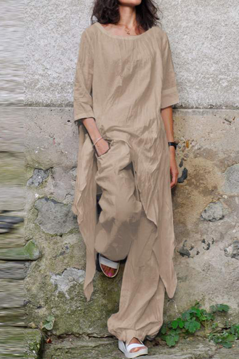 Simplicity Asymmetrical O Neck Three Quarter Two Pieces