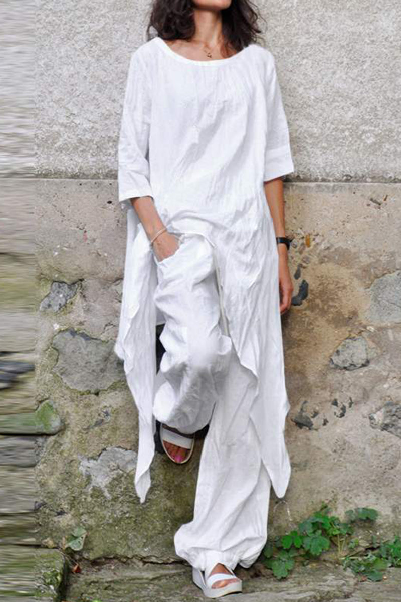 Simplicity Asymmetrical O Neck Three Quarter Two Pieces