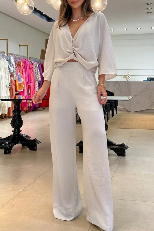 Simplicity Frenulum V Neck Three Quarter Two Pieces