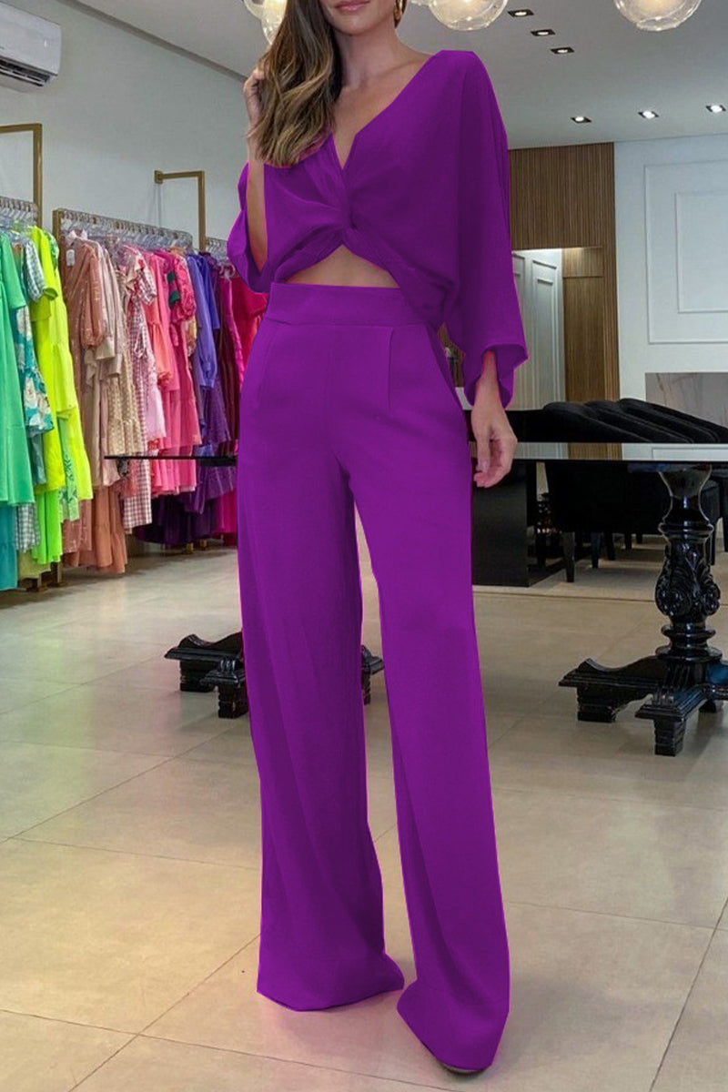 Simplicity Frenulum V Neck Three Quarter Two Pieces
