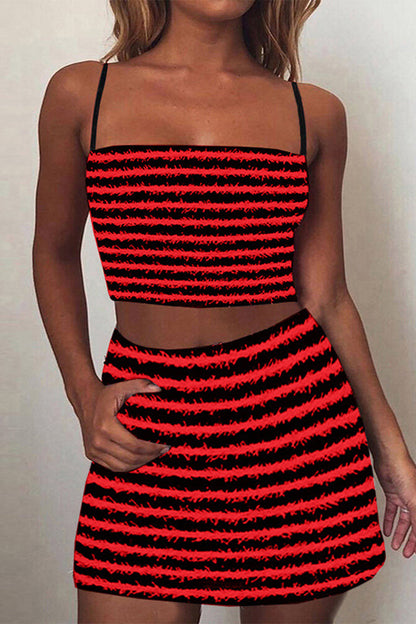 Striped Patchwork Sleeveless Two Pieces