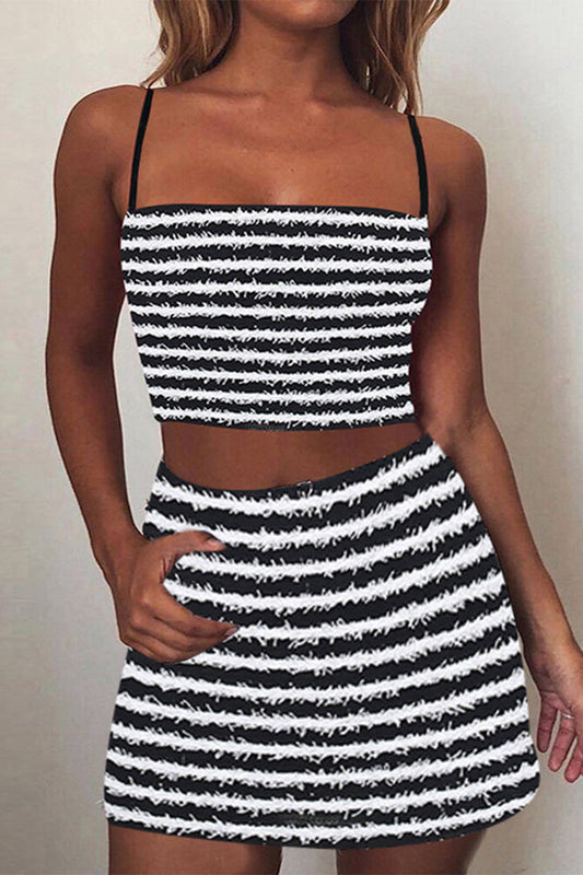 Striped Patchwork Sleeveless Two Pieces