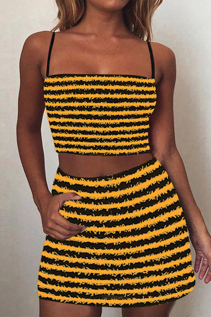 Striped Patchwork Sleeveless Two Pieces