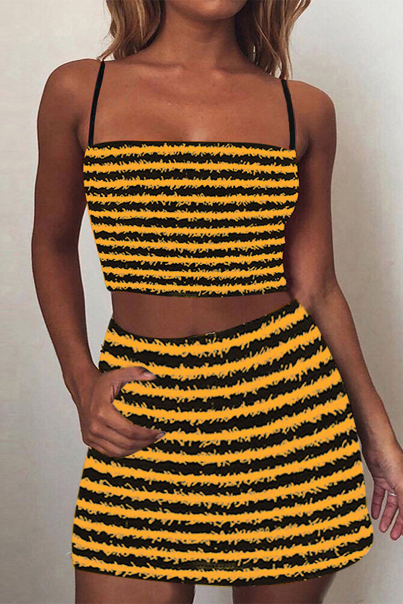 Striped Patchwork Sleeveless Two Pieces