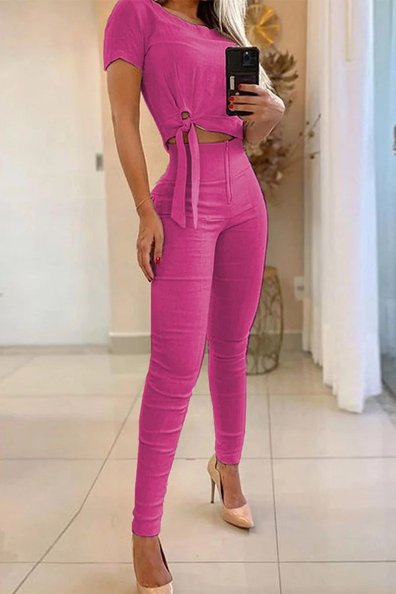 Daily Frenulum Zipper O Neck Short Sleeve Two Pieces