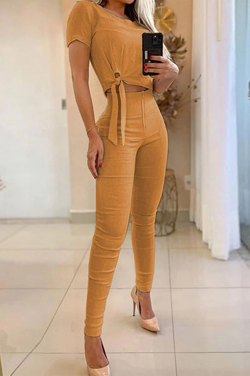 Daily Frenulum Zipper O Neck Short Sleeve Two Pieces