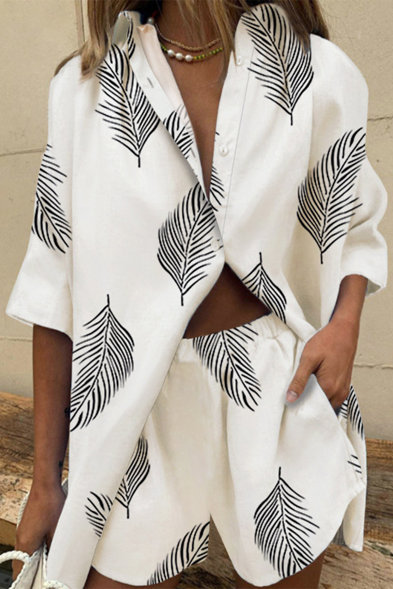 Patchwork Turndown Collar Short Sleeve Two Pieces