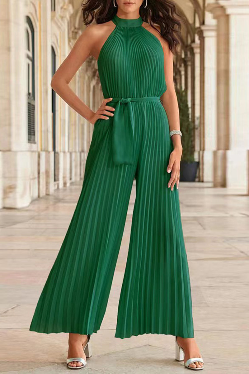 Simplicity Frenulum Fold Halter Loose Jumpsuits(6 Colors)