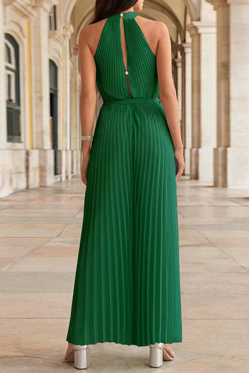 Simplicity Frenulum Fold Halter Loose Jumpsuits(6 Colors)