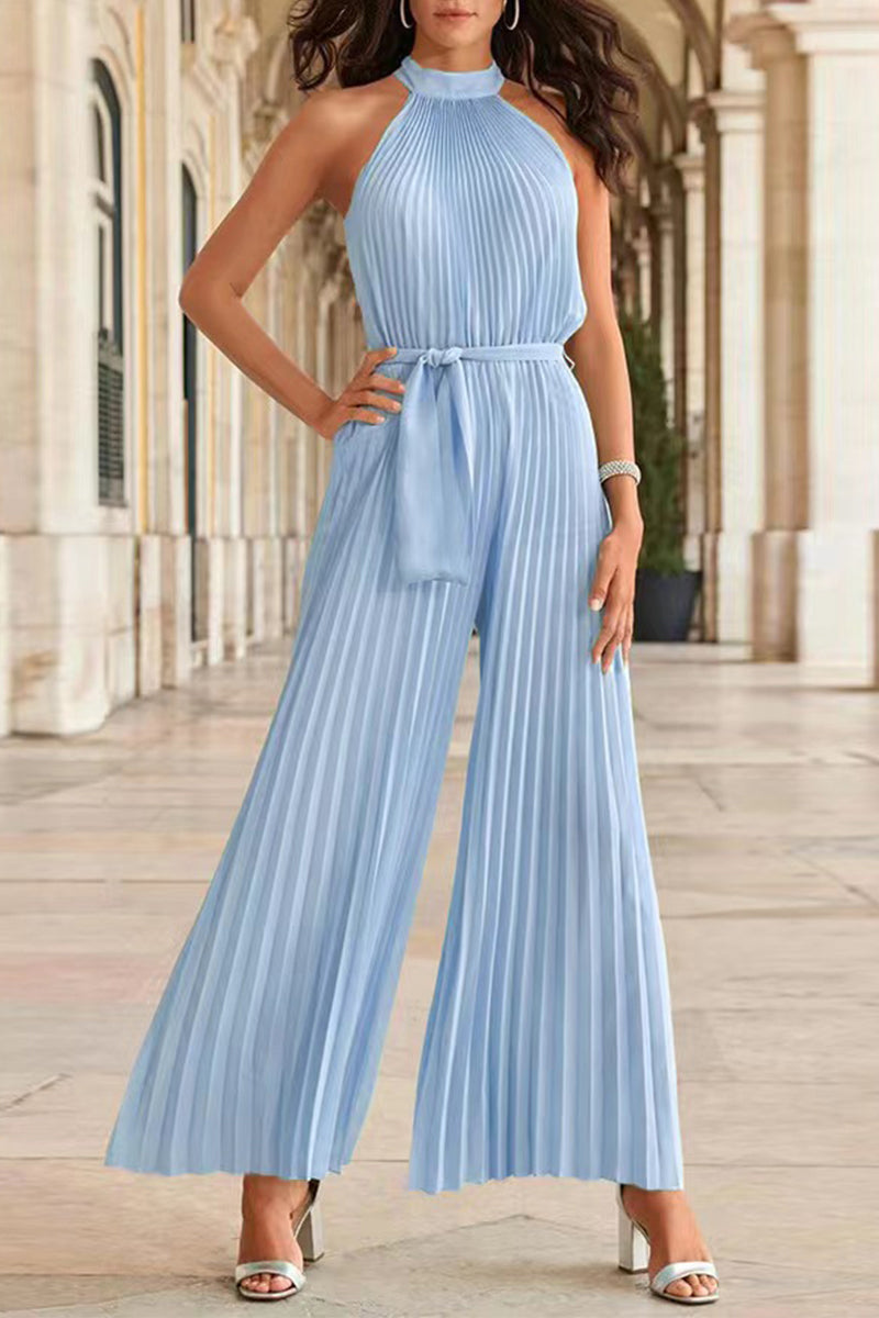 Simplicity Frenulum Fold Halter Loose Jumpsuits(6 Colors)