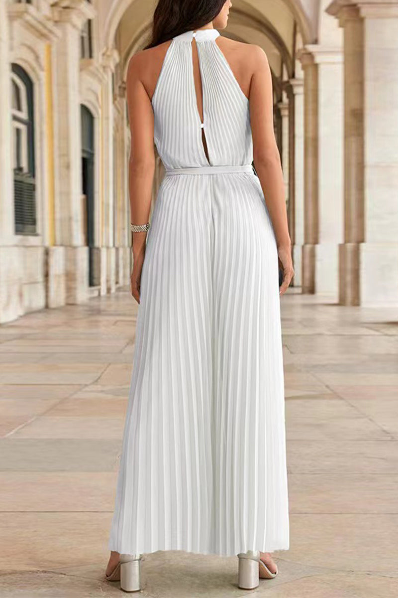 Simplicity Frenulum Fold Halter Loose Jumpsuits(6 Colors)