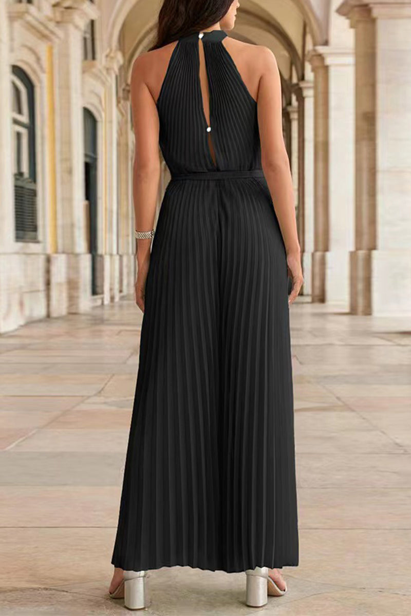 Simplicity Frenulum Fold Halter Loose Jumpsuits(6 Colors)