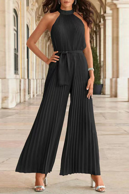 Simplicity Frenulum Fold Halter Loose Jumpsuits(6 Colors)