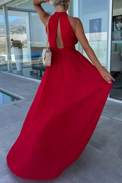 Celebrities Fold Halter Waist Skirt Dresses