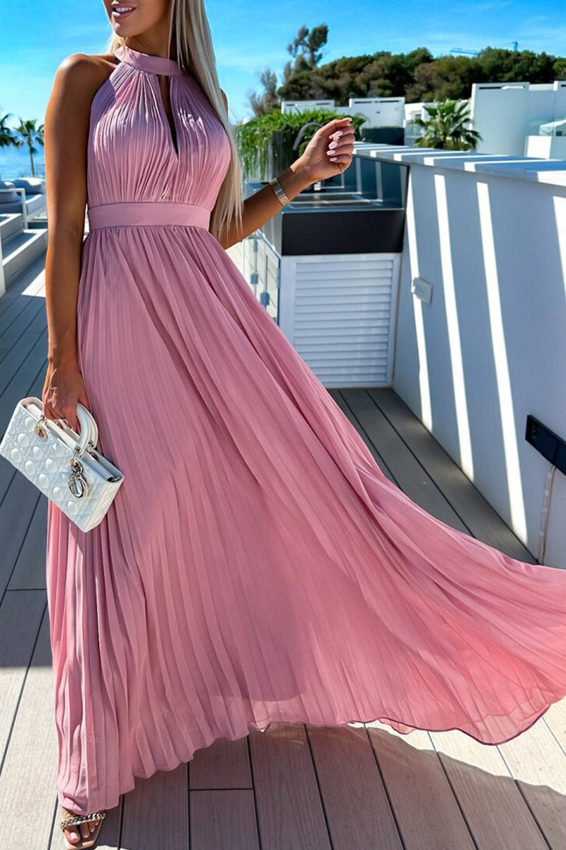 Celebrities Fold Halter Waist Skirt Dresses