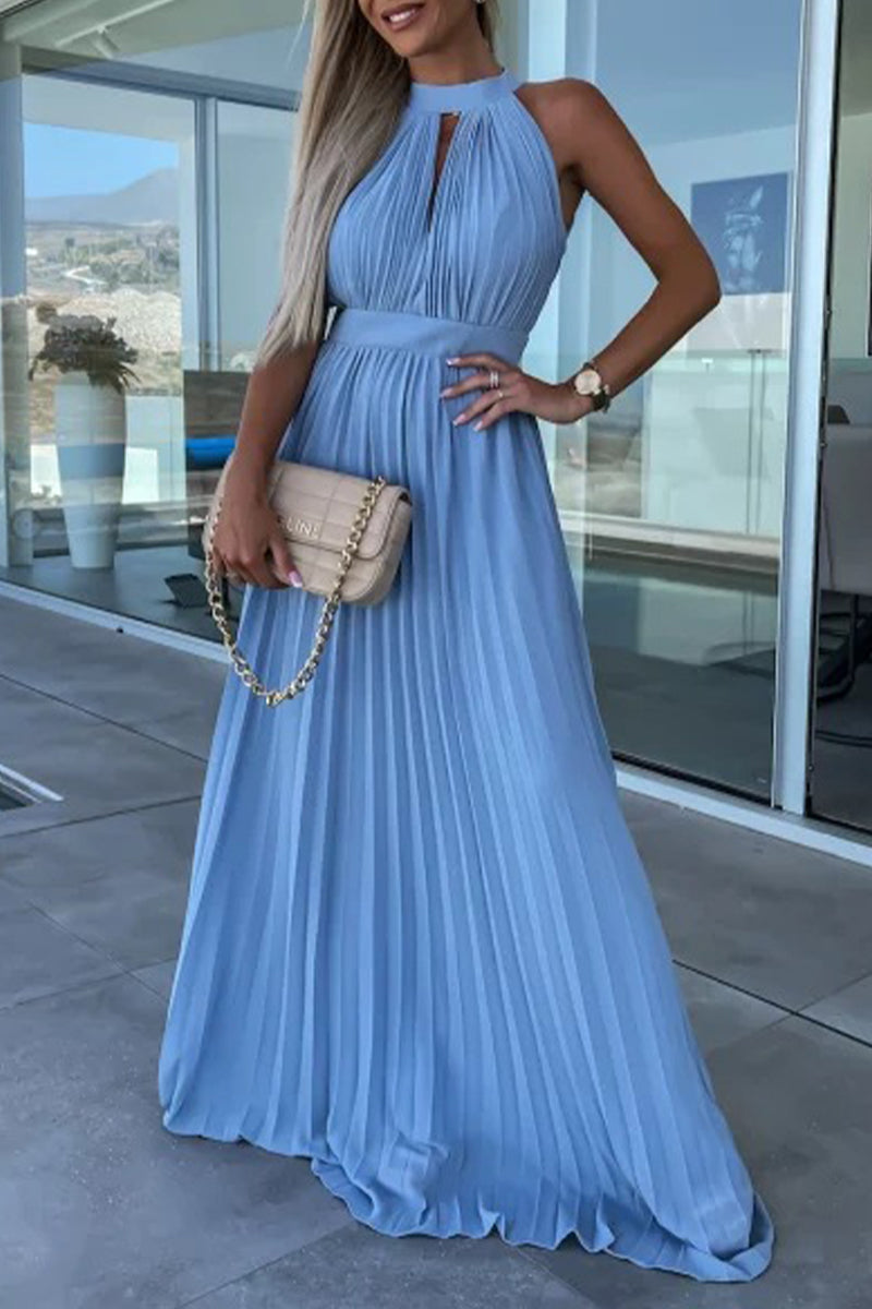 Celebrities Fold Halter Waist Skirt Dresses