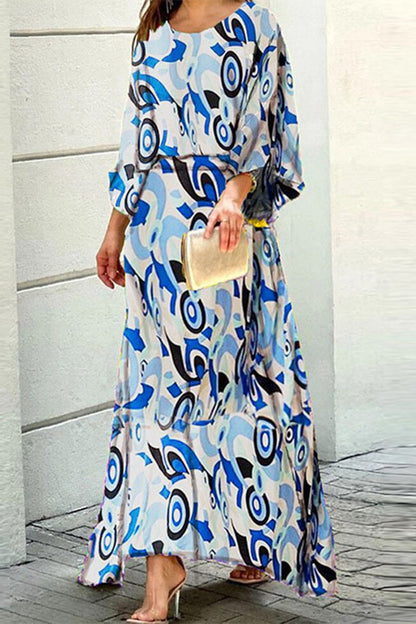 Street Geometric Patchwork O Neck Three Quarter Two Pieces