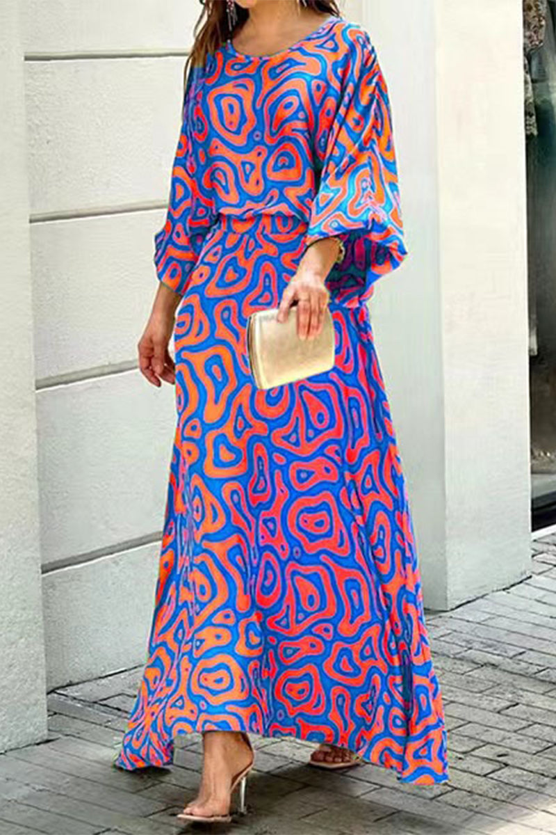 Street Geometric Patchwork O Neck Three Quarter Two Pieces